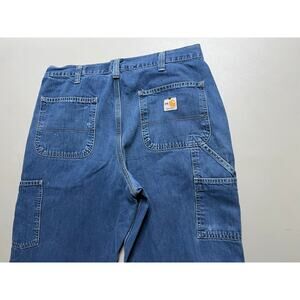 Carhartt FR Jeans Mens 36x30 Blue Denim Carpenter Utility distress Actual 34x28